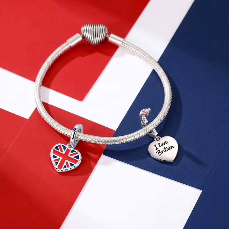 UK Heart 925 sterling silver charm