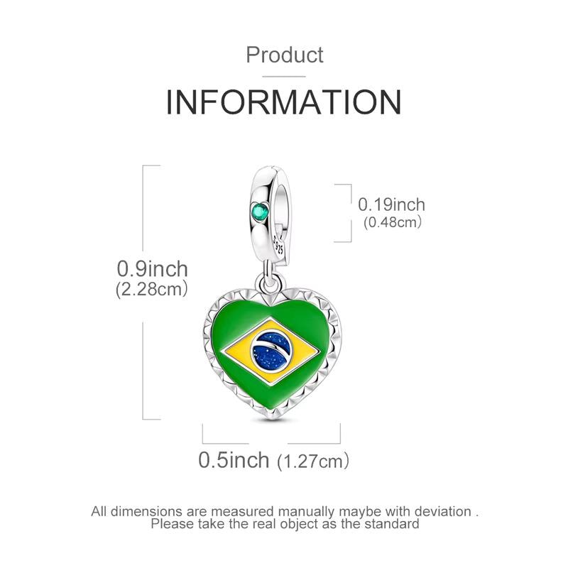 Brazil Heart sterling silver charm view 5