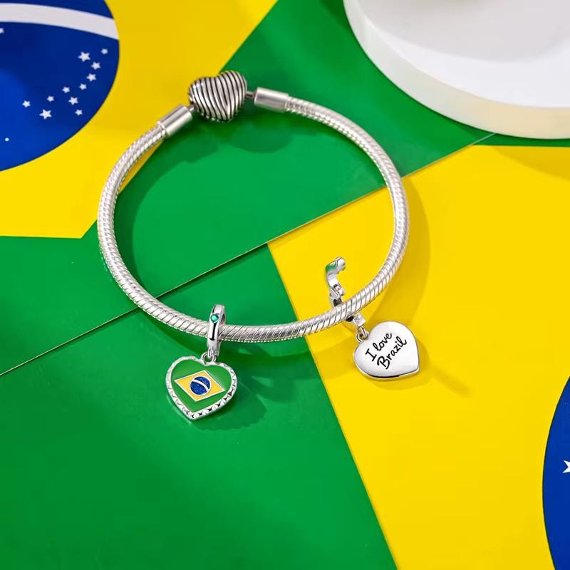 Brazil Heart 925 sterling silver charm
