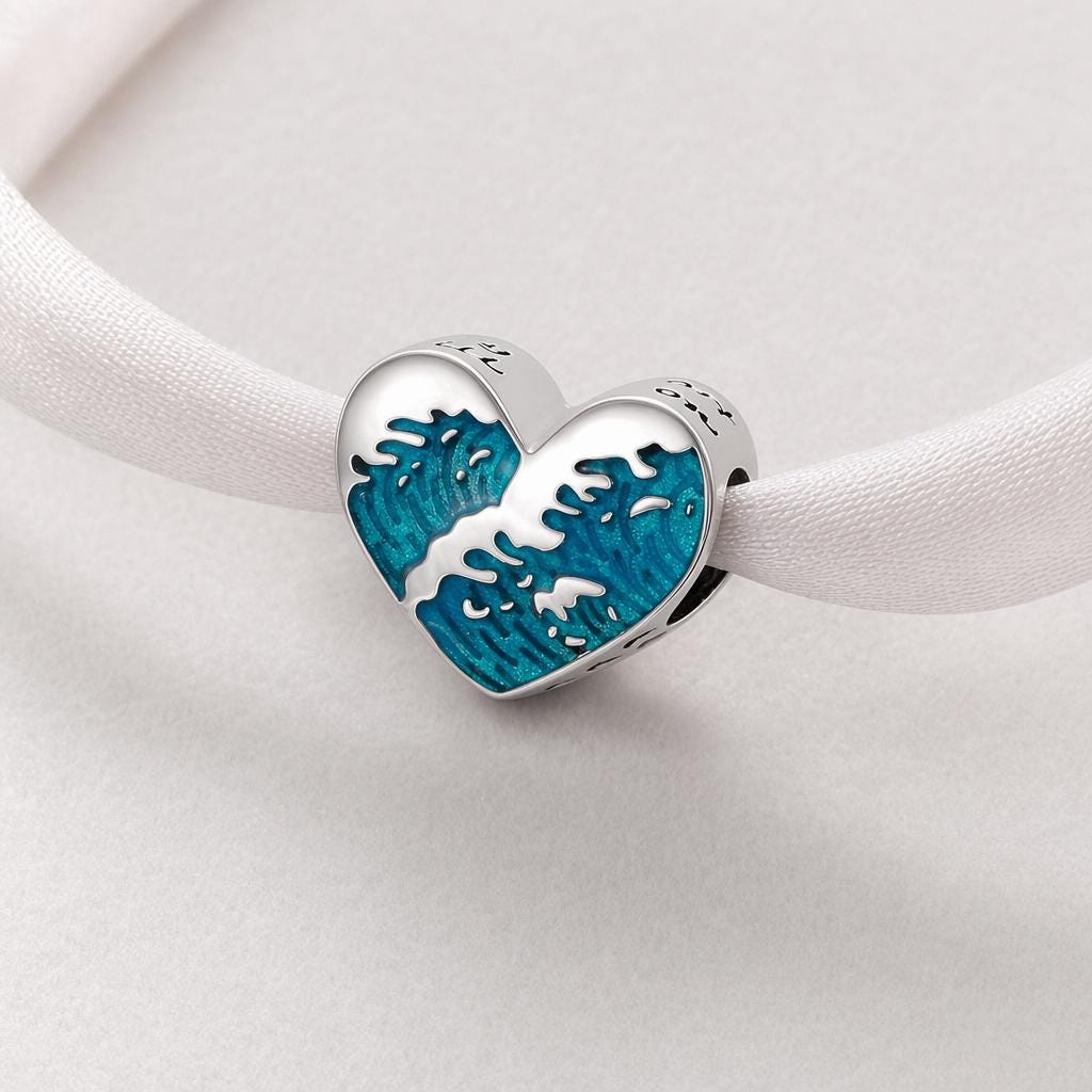 Ocean Wave Heart sterling silver charm alternate view
