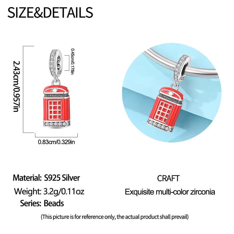 London Telephone Box sterling silver charm view 6