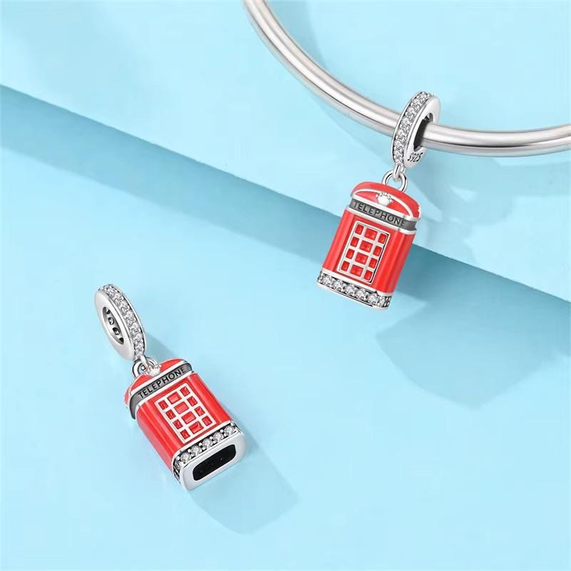 London Telephone Box charm detail view