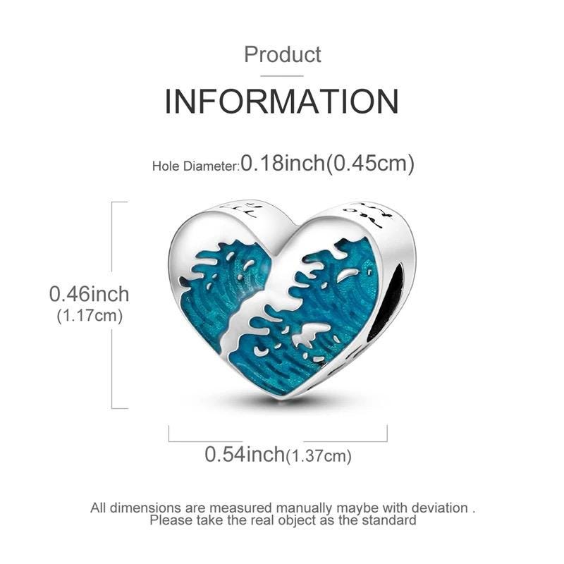 Ocean Wave Heart sterling silver charm view 5