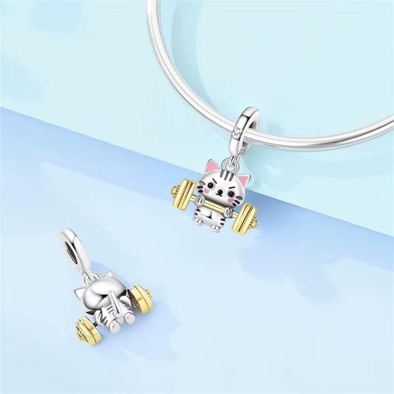 Weightlifting Cat charm detail view