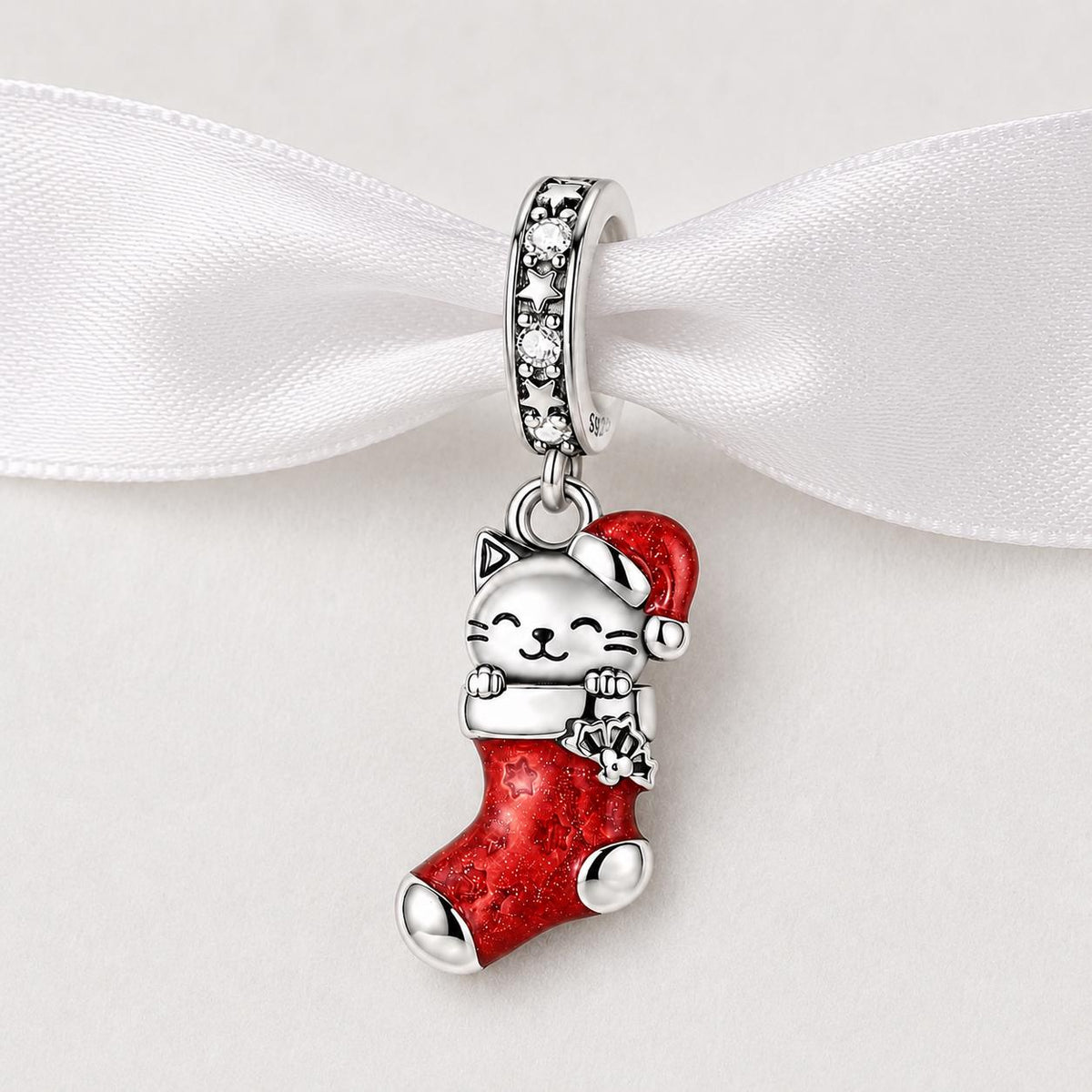 Christmas Cat sterling silver charm alternate view