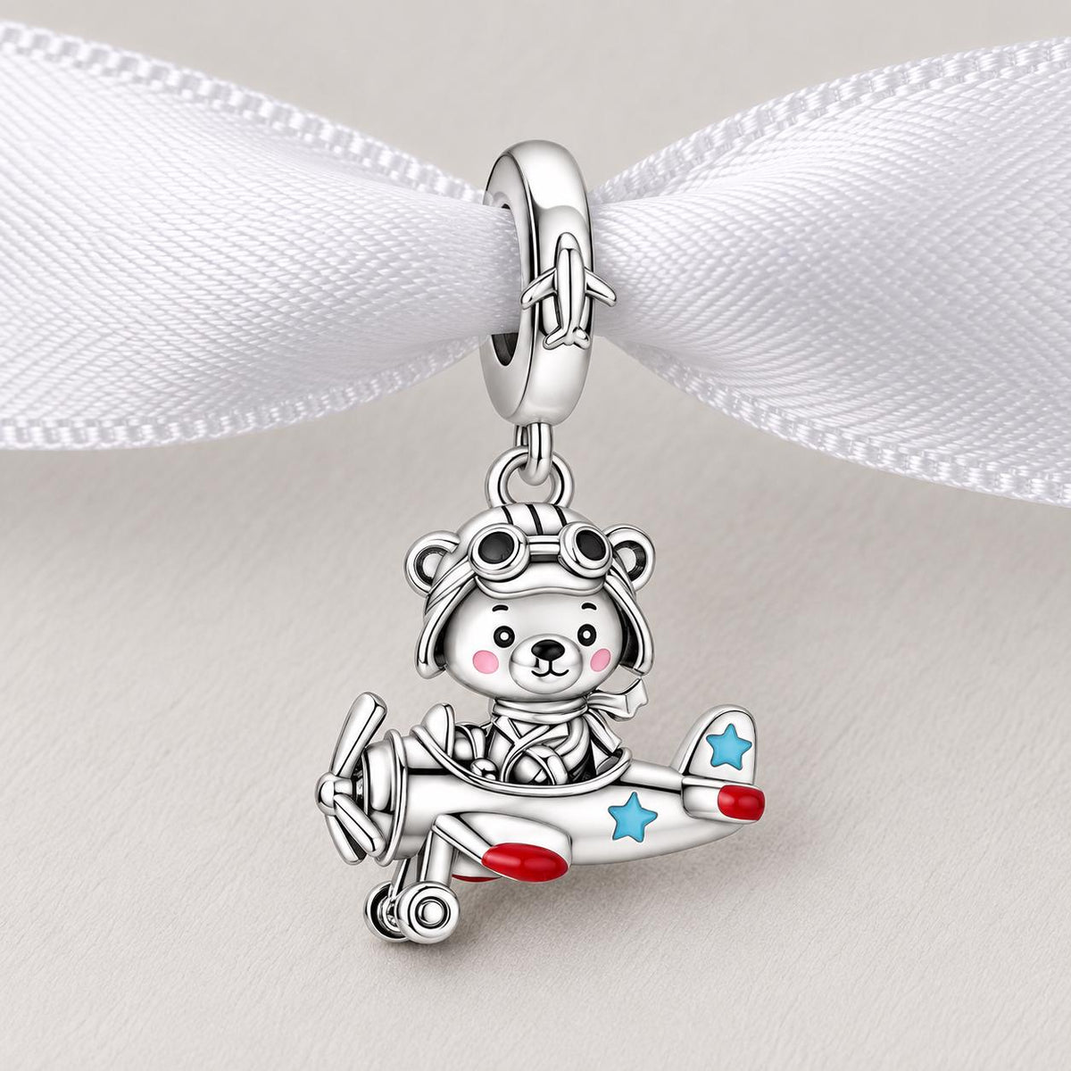 Pilot Bear sterling silver charm alternate view
