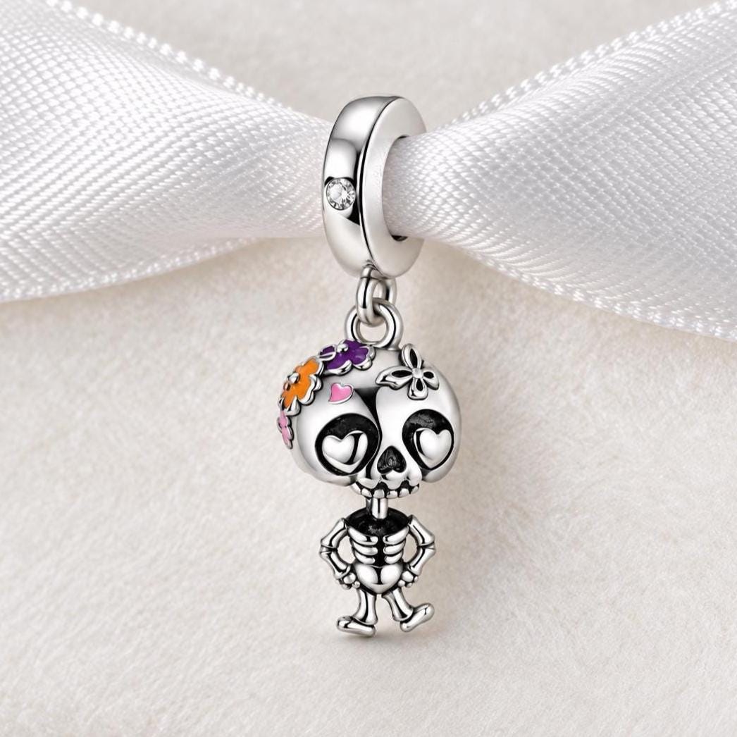 Sugar Skull sterling silver charm alternate view