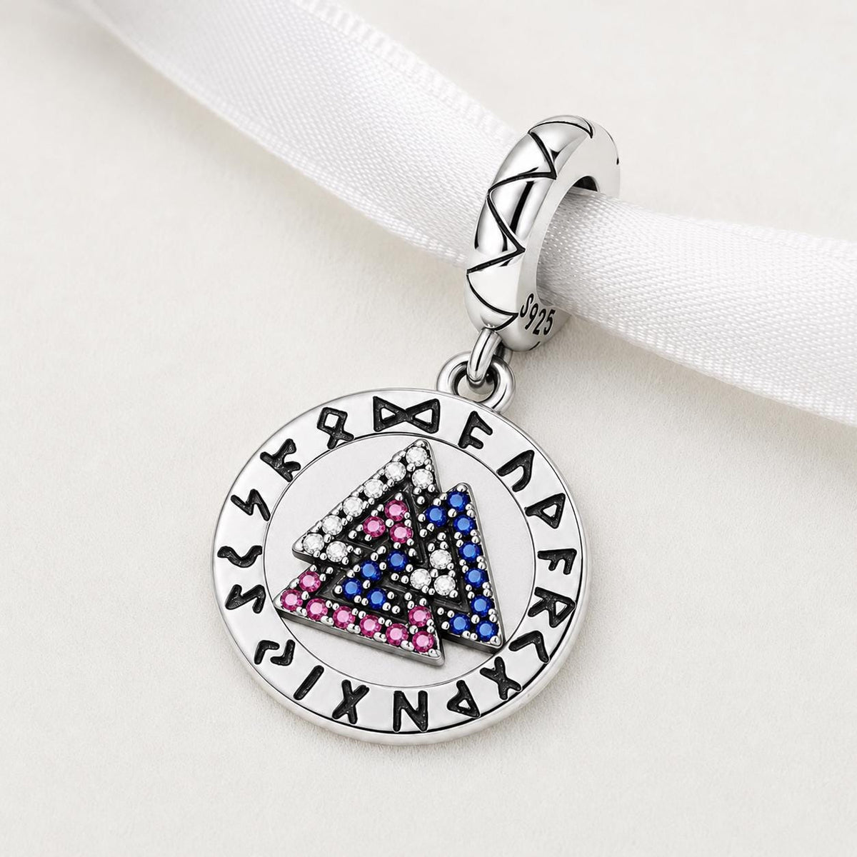 Viking Valknut sterling silver charm alternate view