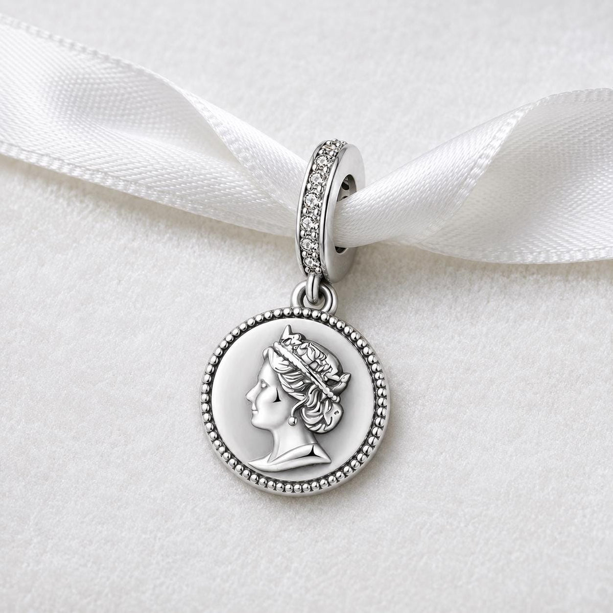 Queen Elizabeth Coin sterling silver charm alternate view