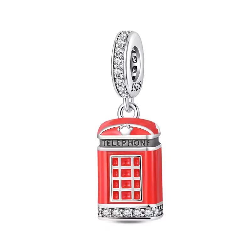 London Telephone Box 925 sterling silver charm