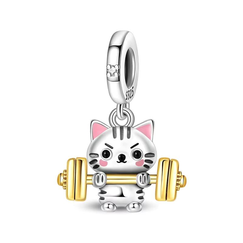 Weightlifting Cat 925 sterling silver charm