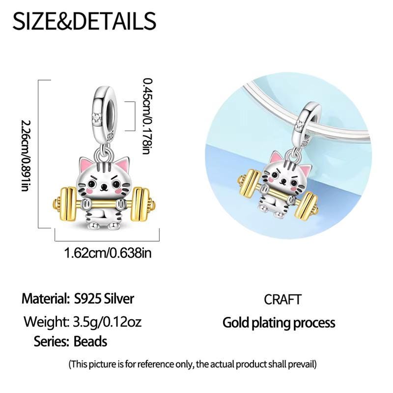 Weightlifting Cat sterling silver charm view 6