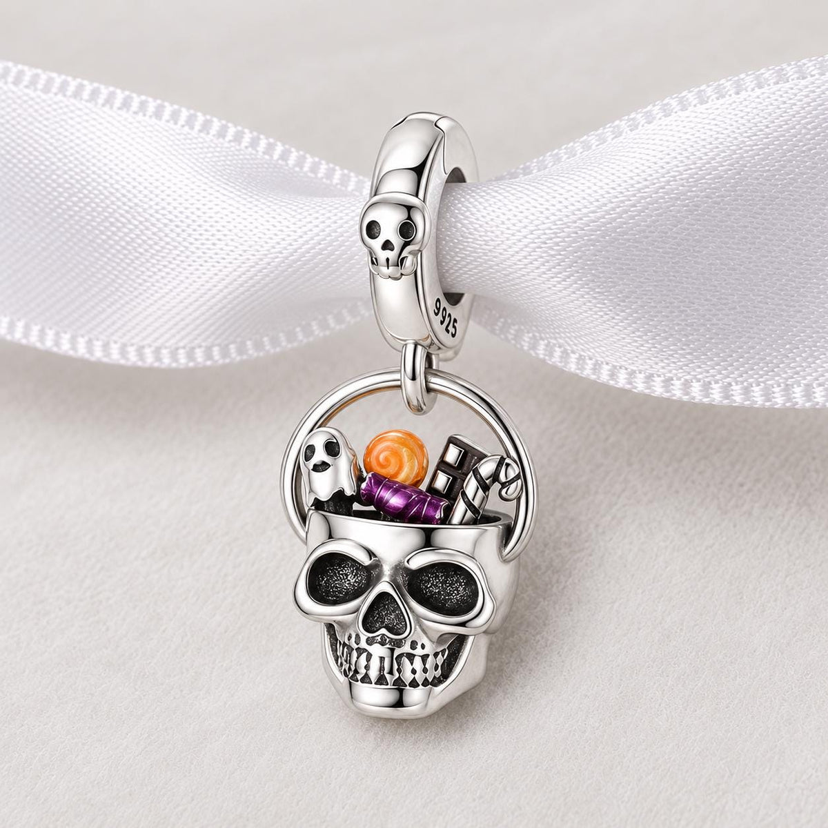 Halloween Skull sterling silver charm alternate view