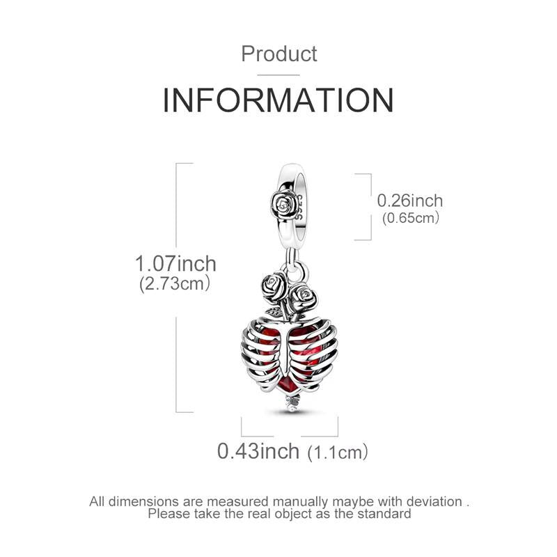Ribcage Heart sterling silver charm view 5