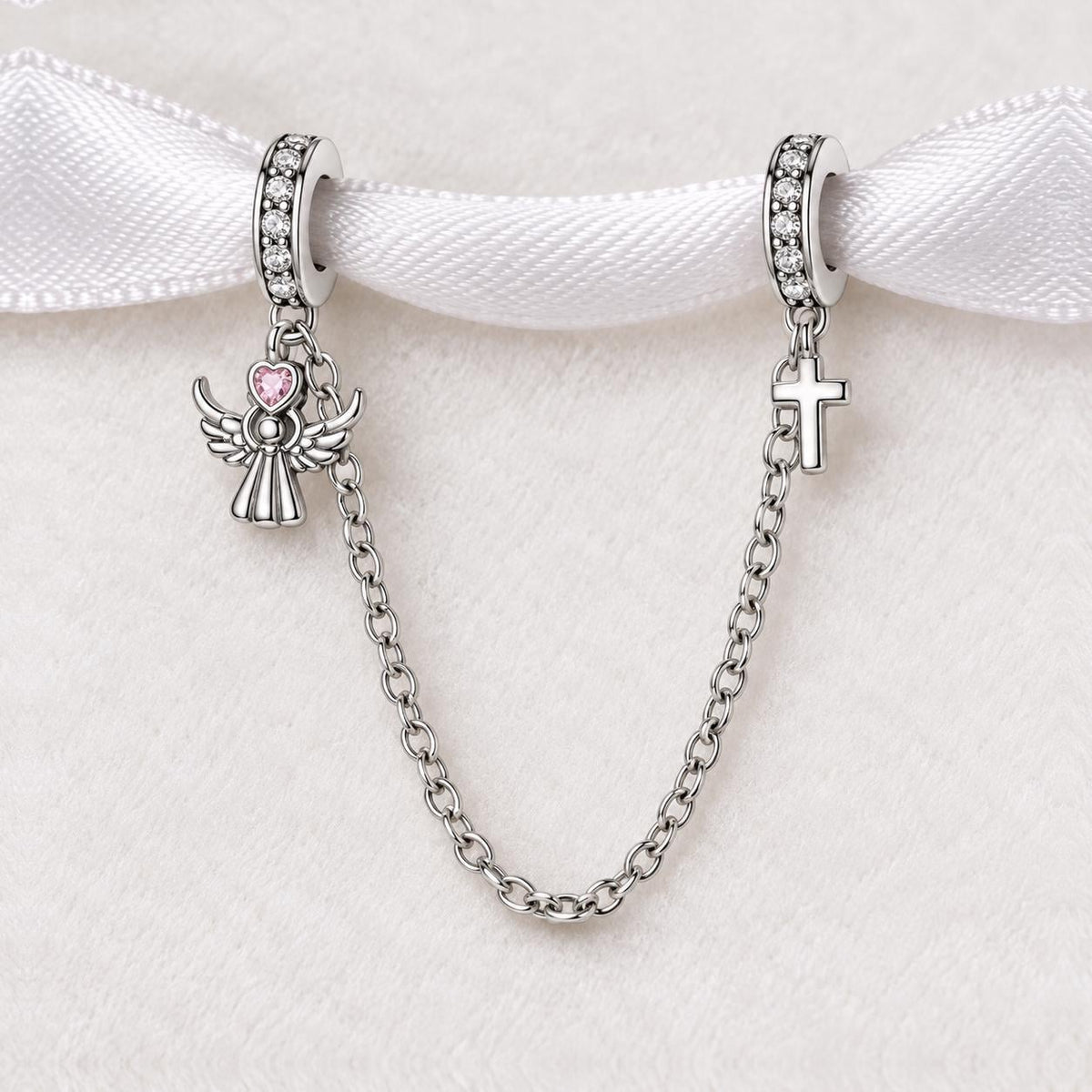 Angel Cross Safety Chain sterling silver charm alternate view