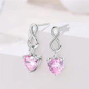 Infinity Pink Heart Gemstone Drop Earrings
