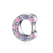 Pink & Purple Flower Letter A~Z Alphabet Charm