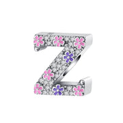 Pink & Purple Flower Letter A~Z Alphabet Charm