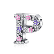 Pink & Purple Flower Letter A~Z Alphabet Charm