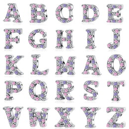 Pink & Purple Flower Letter A~Z Alphabet Charm