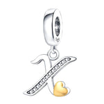 Cursive Gold Heart Letter A~Z Alphabet Charm