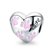 Love Pink Paw Prints Heart Charm