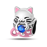 Lucky Cat Charm with Blue Gemstone