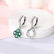 Lucky Clover & Horseshoe Hoop Earrings with Green Crystals