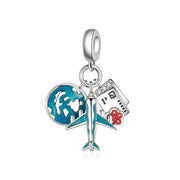 Luminous Airplane, Globe & Boarding Pass Travel Charm