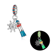 Luminous Blue Lighthouse & Ship’s Wheel Dangle Charm