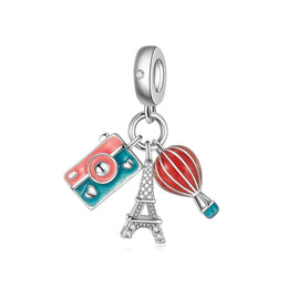 Luminous Eiffel Tower, Camera & Balloon Adventure Triple Dangle Charm