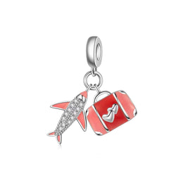 Luminous Red Suitcase & Airplane Traveler’s Charm