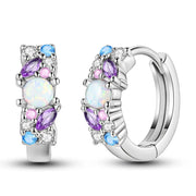Multicolor Gemstone & Opal Hoop Earrings with Sparkling Crystals