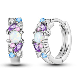 Multicolor Gemstone & Opal Hoop Earrings with Sparkling Crystals