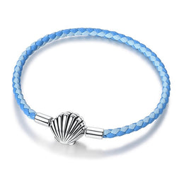 Ocean Blue Braided Leather Bracelet with Seashell Clasp