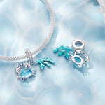 Ocean Blue Crab with Coral Dangle Charm