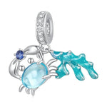 Ocean Blue Crab with Coral Dangle Charm