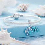 Ocean Blue Crab with Coral Dangle Charm