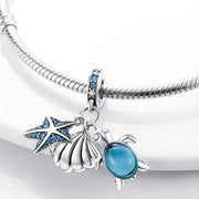 Ocean Starfish Shell and Sea Turtle Triple Dangle Charm