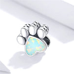 Opal Heart Paw Print Charm