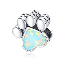 Opal Heart Paw Print Charm