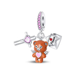Peaceful Bear with Heart & Love Letter Triple Charm