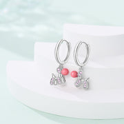 Pink Balloon Dog with Crystal Accents Hoop Earrings
