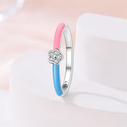 Pink & Blue Enamel Flower Ring