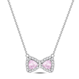 Pink Bow Gemstone Necklace