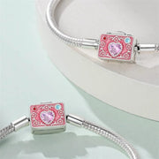 Pink Camera Crystal Heart Snake Chain Bracelet