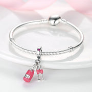 Pink Champagne Bottle and Glasses Celebration Charm