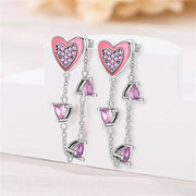 Pink Crystal Heart Dangle Earrings