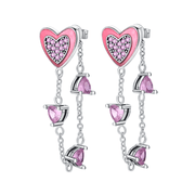 Pink Crystal Heart Dangle Earrings