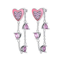 Pink Crystal Heart Dangle Earrings